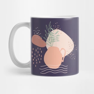 Abstract shapes lines dots and plant leaves digital design illustration Mug